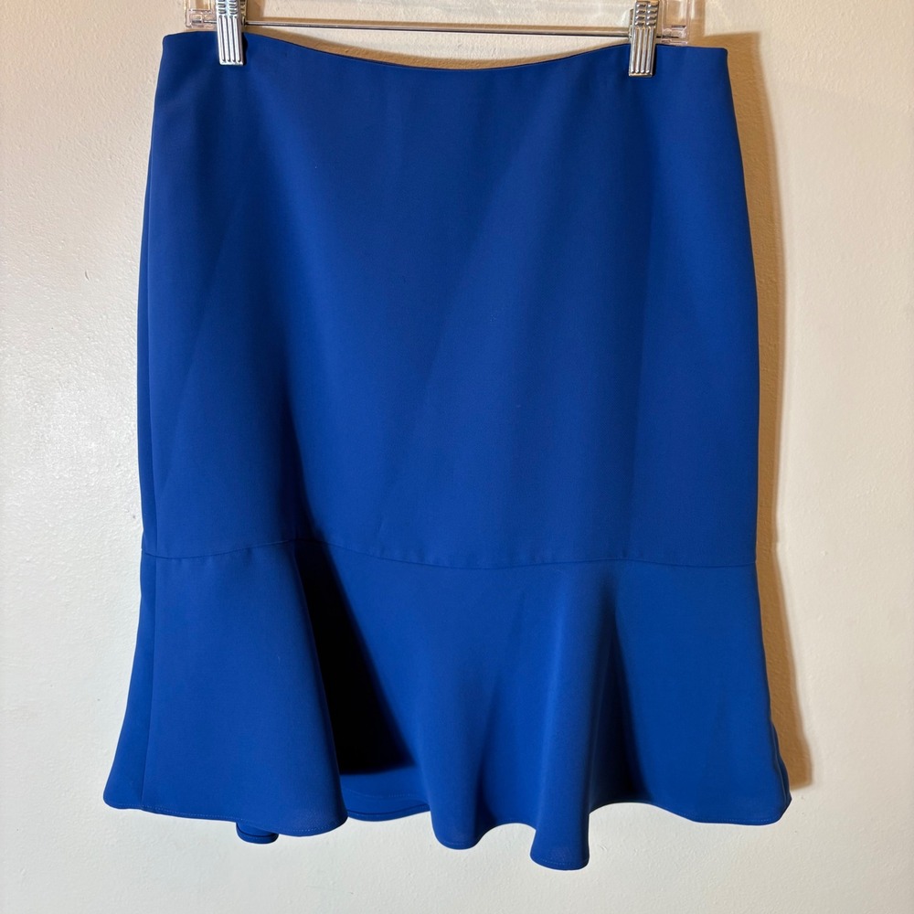 Talbots Petites Royal‎ Blue Flounce Hem Skirt 10P Knee Length Career Wear
